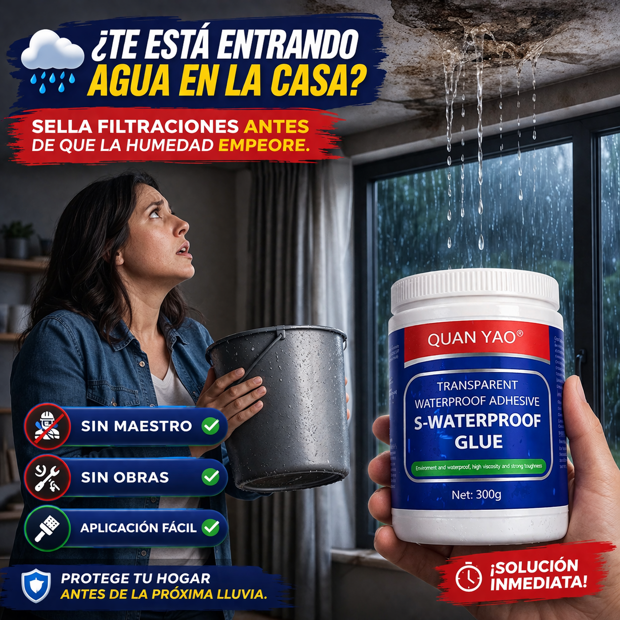 SELLADOR IMPERMEABLE TRANSPARENTE® 300 gr. - Adhesivo para Filtraciones y Grietas