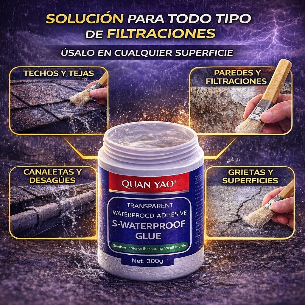 SELLADOR IMPERMEABLE TRANSPARENTE® 300 gr. - Adhesivo para Filtraciones y Grietas