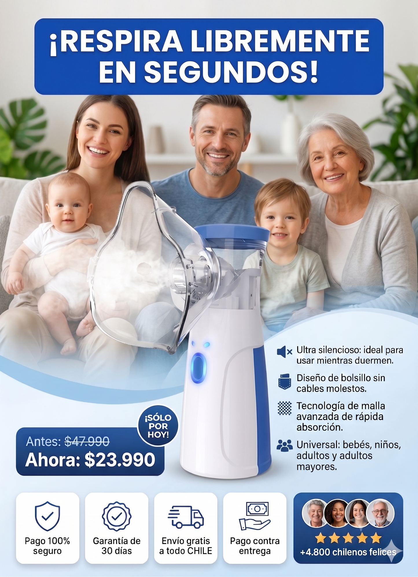 NEBULIZADOR PORTATIL™ - Alivio respiratorio en segundos (Niños y Adultos)